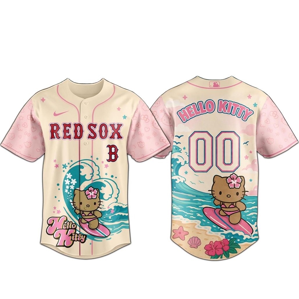 Custom Name and Number Baseball Team x Hello Kitty Surfing Kawaii Summer 2026 Baseball Jersey
