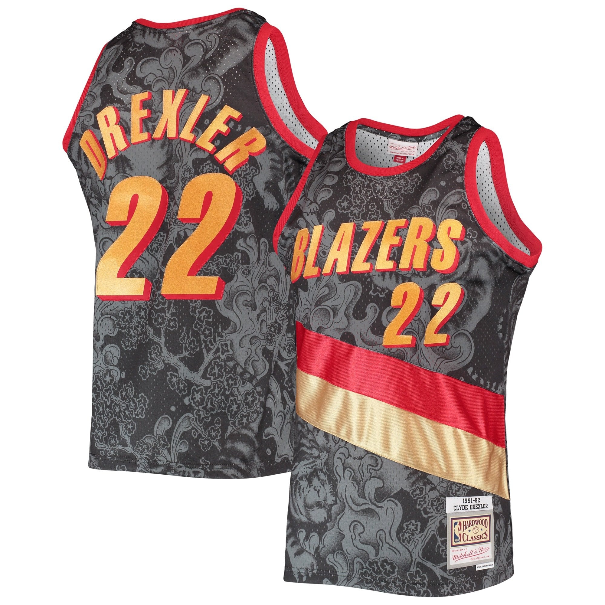 Men's Mitchell & Ness Clyde Drexler Black Portland Trail Blazers 1991/92 Hardwood Classics Swingman Jersey
