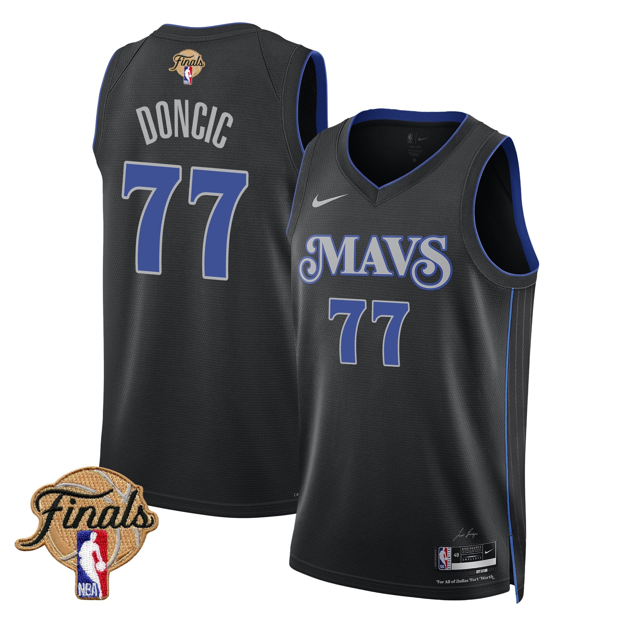 Luka Doncic 77 Dallas Mavericks 2024 Finals Patch Swingman Jersey City Edition Black