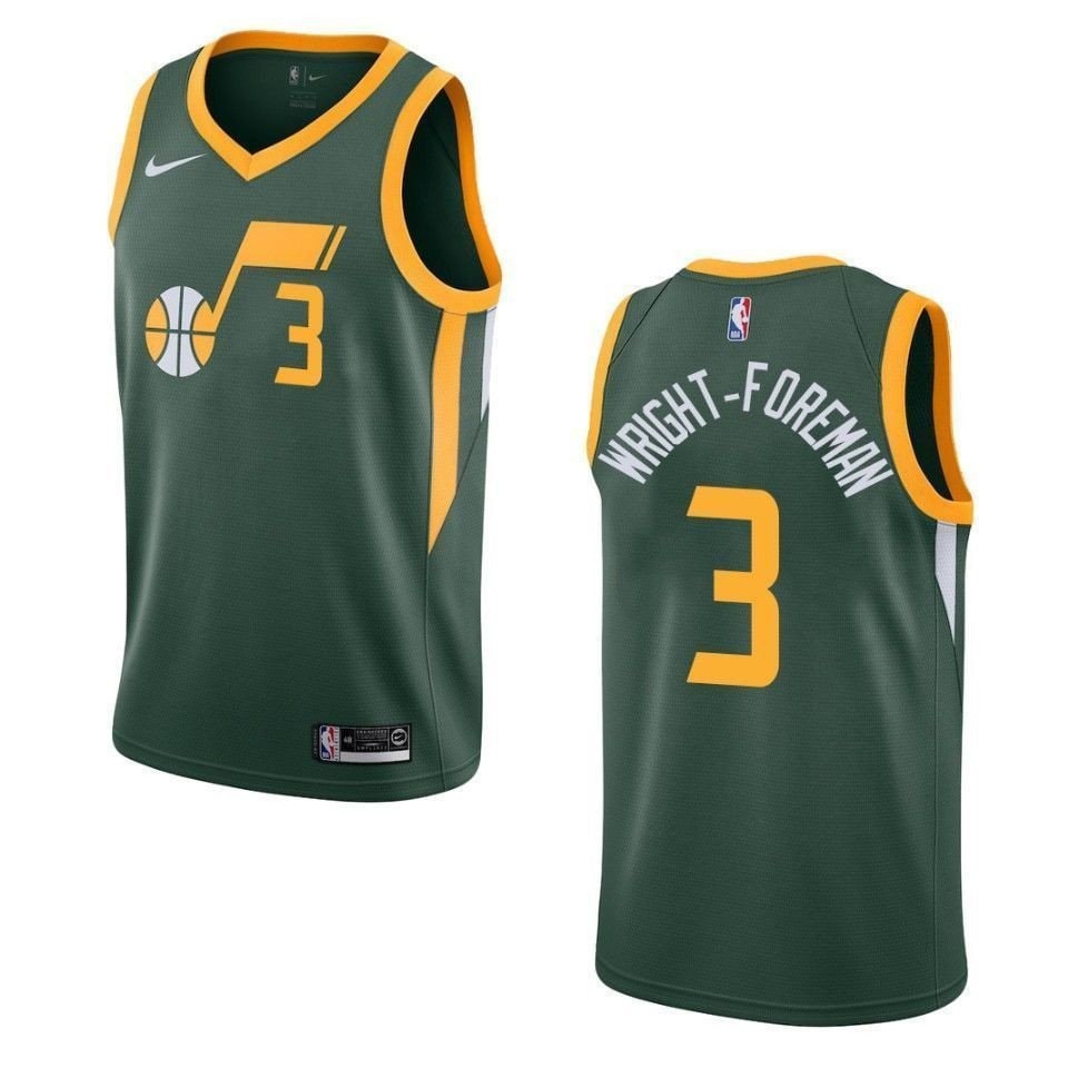 Men's Utah Jazz Justin Wright-Foreman Earned Swingman Jersey Green Multi Color