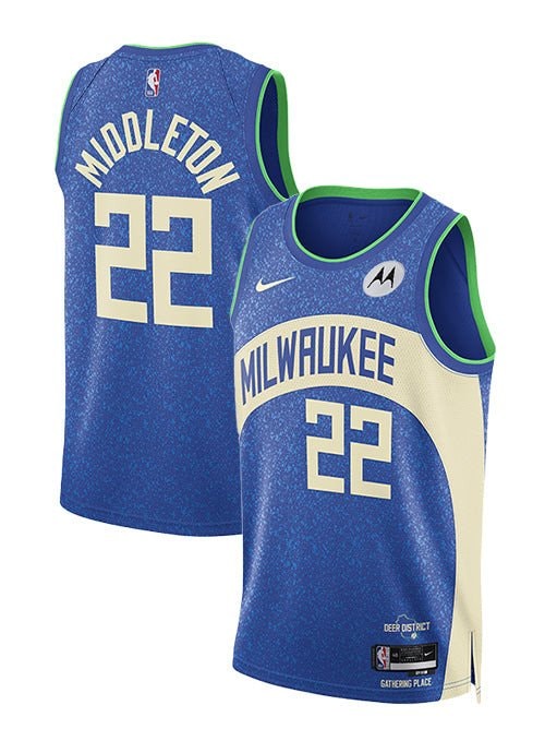 Khris Middleton 22 Milwaukee Bucks 2023/24 City Edition Swingman Jersey Unisex Blue