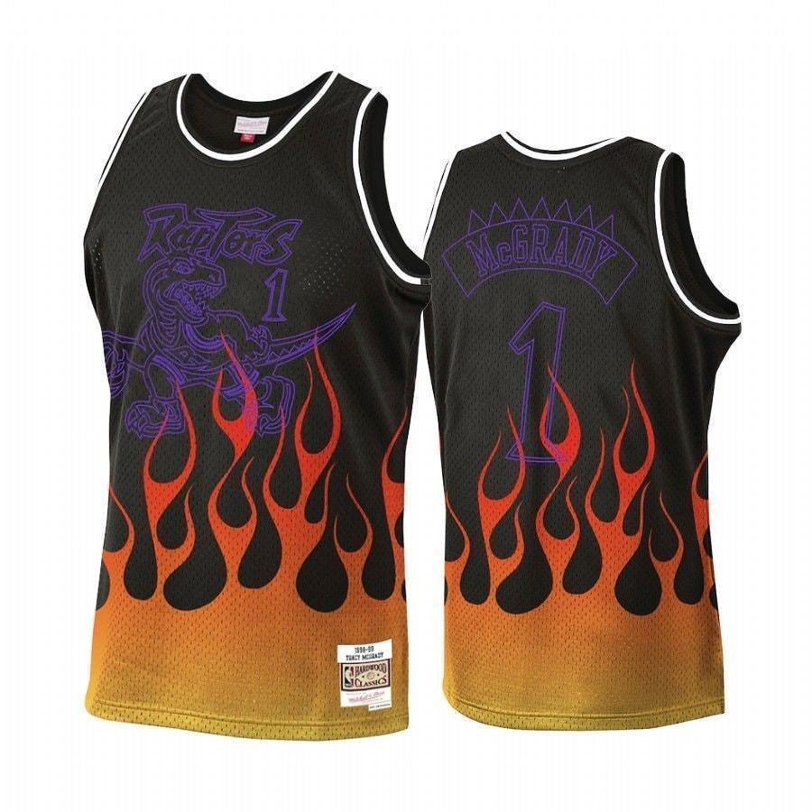 Men's Tracy McGrady 1 Toronto Raptors Flames Jersey Black Multicolor