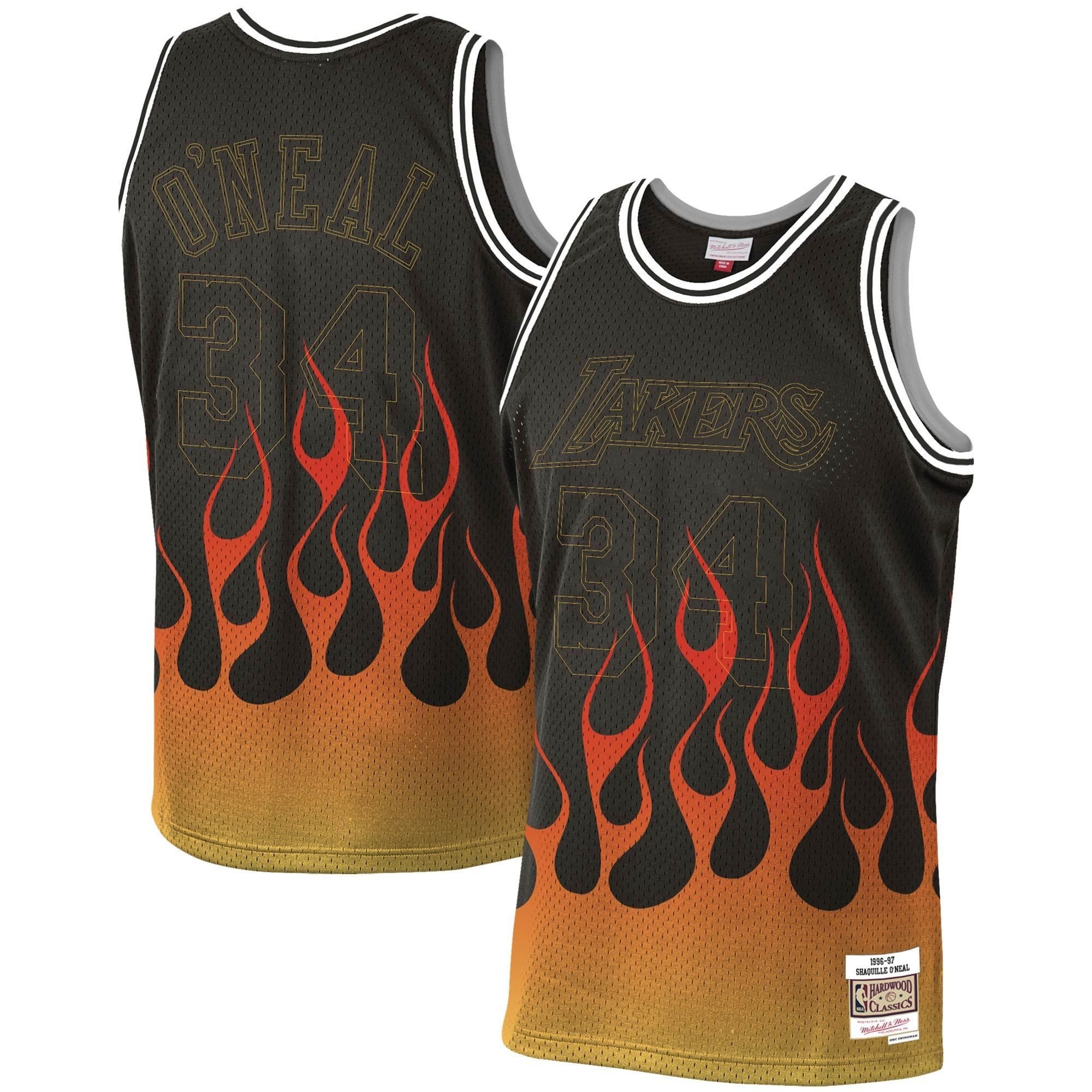 Shaquille O'neal Basketball Team Mitchell Ness 1996-97 Hardwood Classics Flames Swingman Jersey ??Black