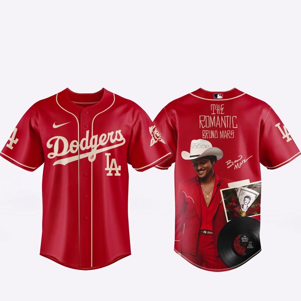 Baseball Team x Bruno Mars The Romantic Tour 2026 Red Baseball Jersey