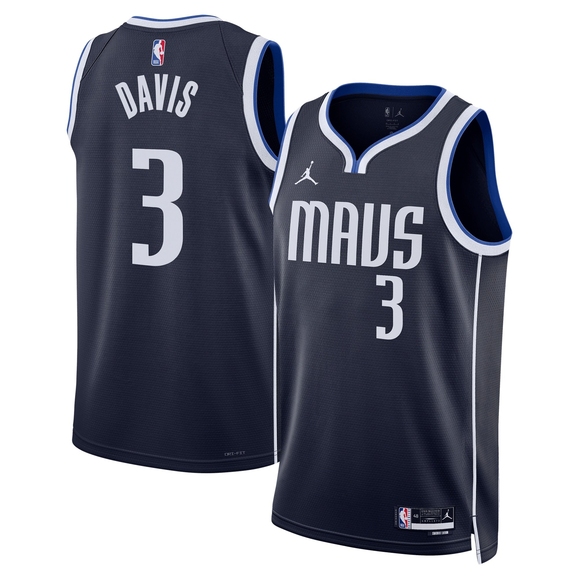Dallas Mavericks Jordan Brand Statement Edition Swingman Jersey Navy Anthony Davis Unisex