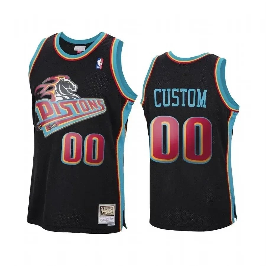 Men's Custom Detroit Pistons Black Jersey Reload Hardwood Classics NBA Style