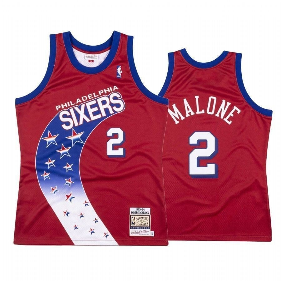 Men's Moses Malone Philadelphia 76ers Red Hardwood Classics Jersey