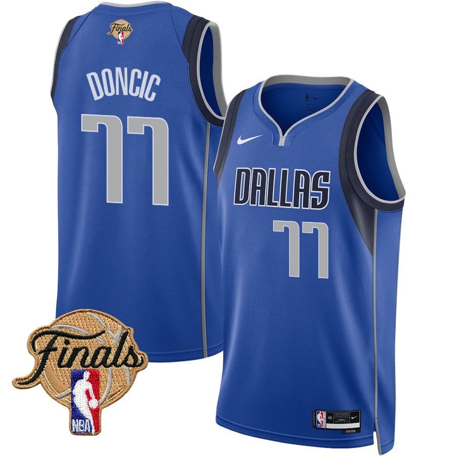 Luka Doncic 77 Dallas Mavericks 2024 Finals Patch Swingman Jersey Icon Edition Blue