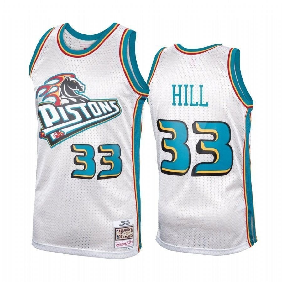 Men's Detroit Pistons Grant Hill Platinum Hardwood Classics Jersey #33