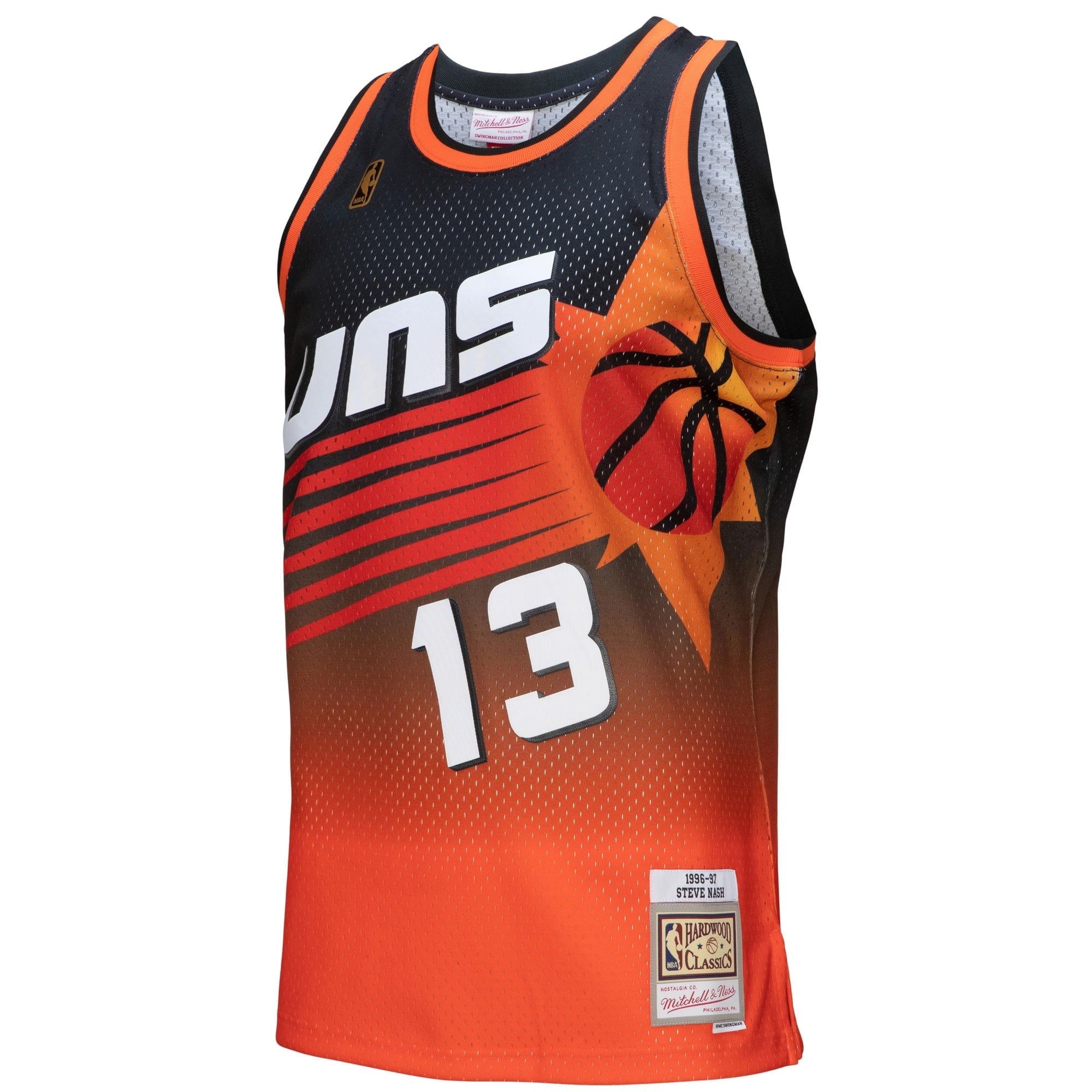 Men's Mitchell & Ness Steve Nash Orange Black Phoenix Suns 1996/97 Hardwood Classics Fadeaway Swingman Jersey