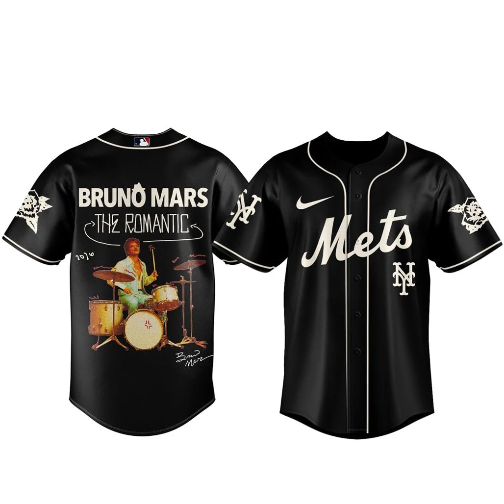 Baseball Team x Bruno Mars The Romantic Tour 2026 Black Baseball Jersey