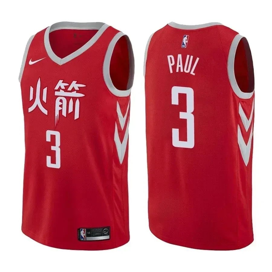 Men's Chris Paul Houston Rockets 3 City Edition Red Basketball Jersey