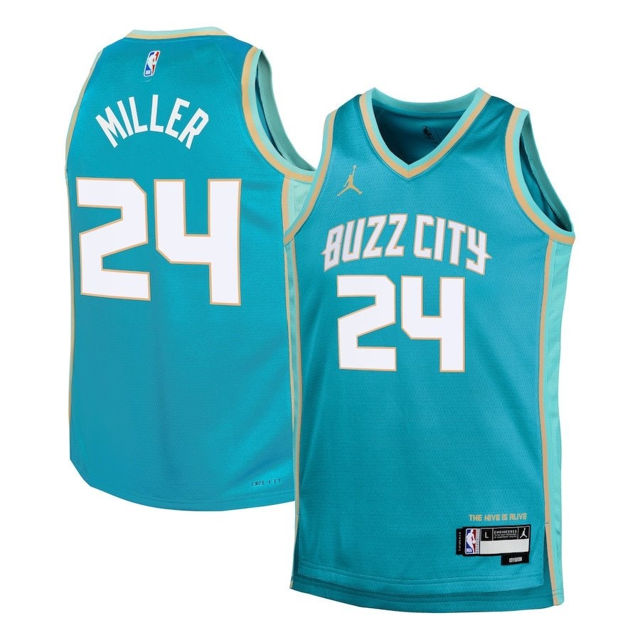 Brandon Miller 24 Charlotte Hornets 2023/24 City Edition Swingman Youth Jersey Teal