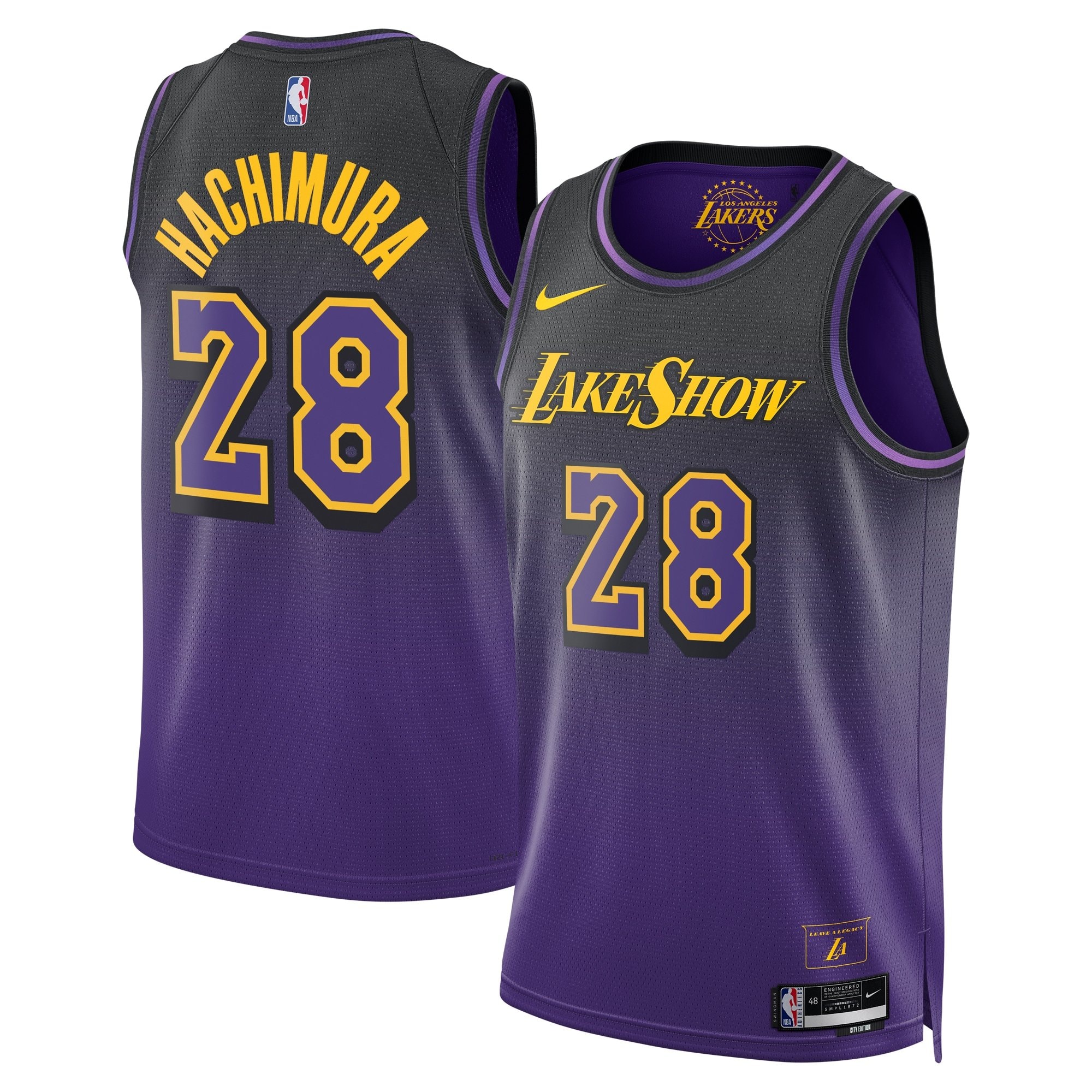 Los Angeles Lakers City Edition Swingman Jersey 2024 Purple Rui Hachimura Unisex