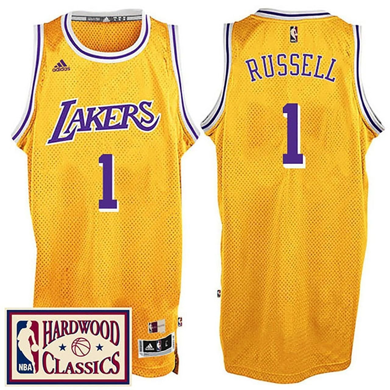 Men's Los Angeles Lakers Hardwood Classics Gold Throwback Jersey D'Angelo Russell 2016-17