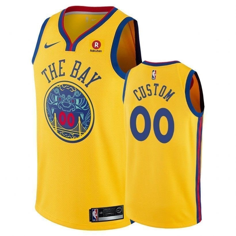 Warriors Custom 00 City Gold Multicolor Jersey Mens S-3XL Polyester