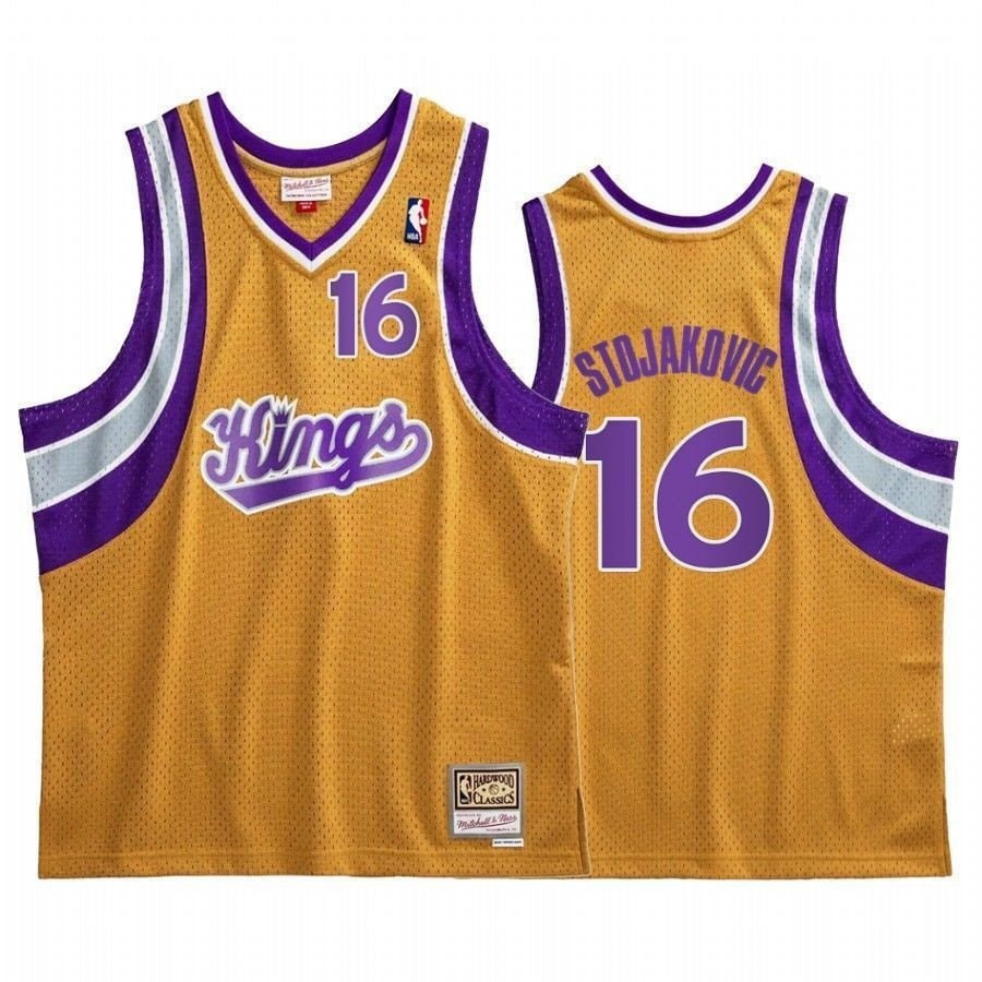 Men's Peja Stojakovic 16 Sacramento Kings Gold Hardwood Classics Jersey