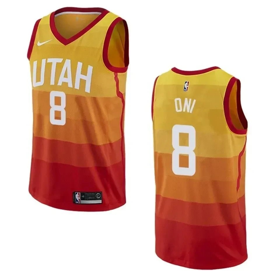 Men's Utah Jazz 8 Miye Oni City Swingman Jersey Orange Multicolor