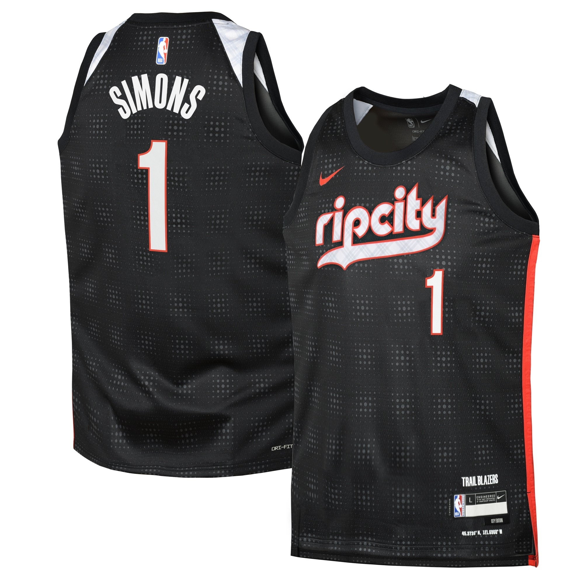 Portland Trail Blazers 2024 City Edition Swingman Jersey Black Anfernee Simons Youth