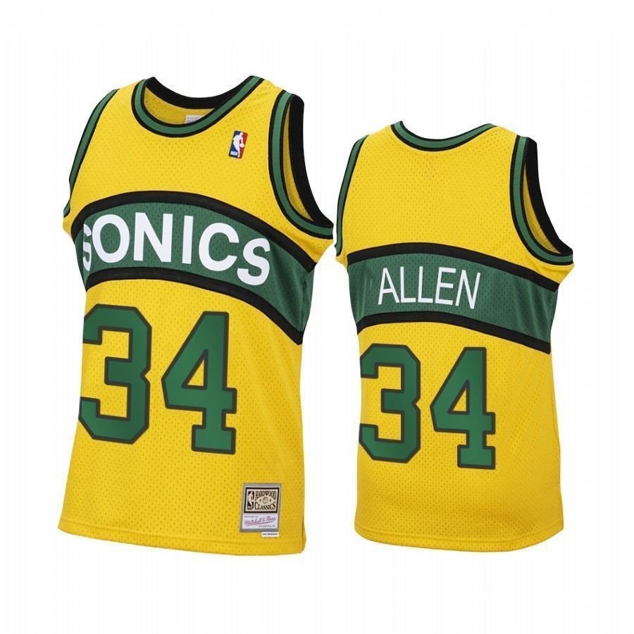 Men's Ray Allen Seattle Supersonics Yellow Jersey Hardwood Classics NBA Replica