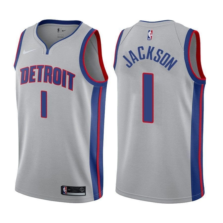 Men's Detroit Pistons Reggie Jackson #1 Gray Basketball Jersey S-3XL