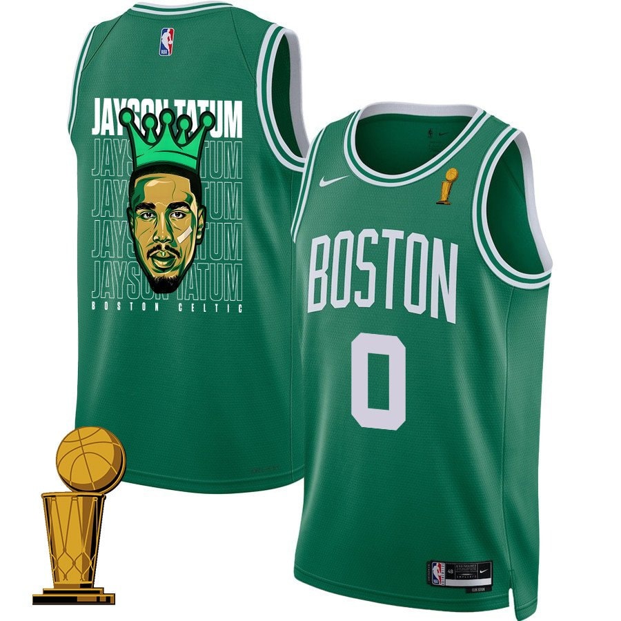 Jayson Tatum 0 Boston Celtics 2024 Icon Edition Jersey Green Finals Champions Patch