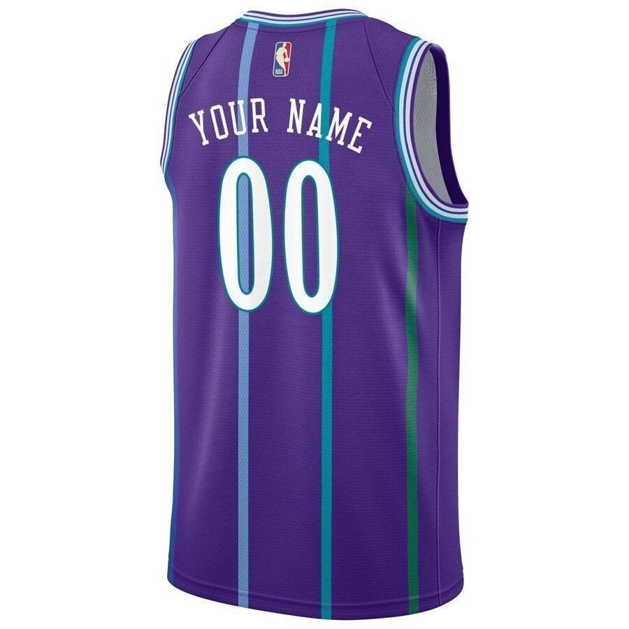 Charlotte Hornets Hardwood Classics Custom Swingman Jersey Purple Unisex