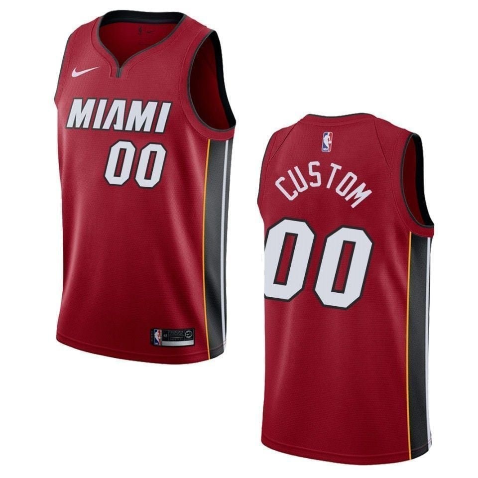 Men's Miami Heat 00 Custom Statement Swingman Jersey Red Multicolor