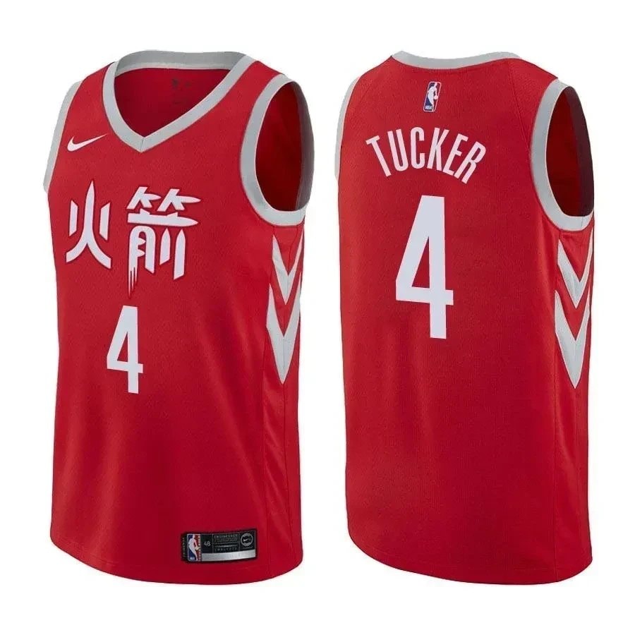 P.J. Tucker 4 City Edition Red Rockets Men's Basketball Jersey