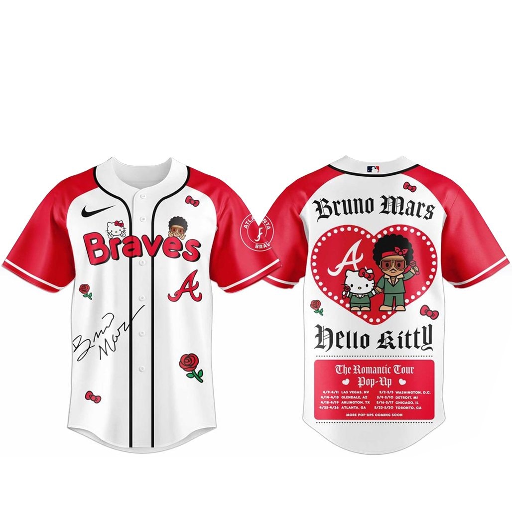 Baseball Team Bruno Mars x Hello Kitty 2026 The Romantic Tour Baseball Jersey