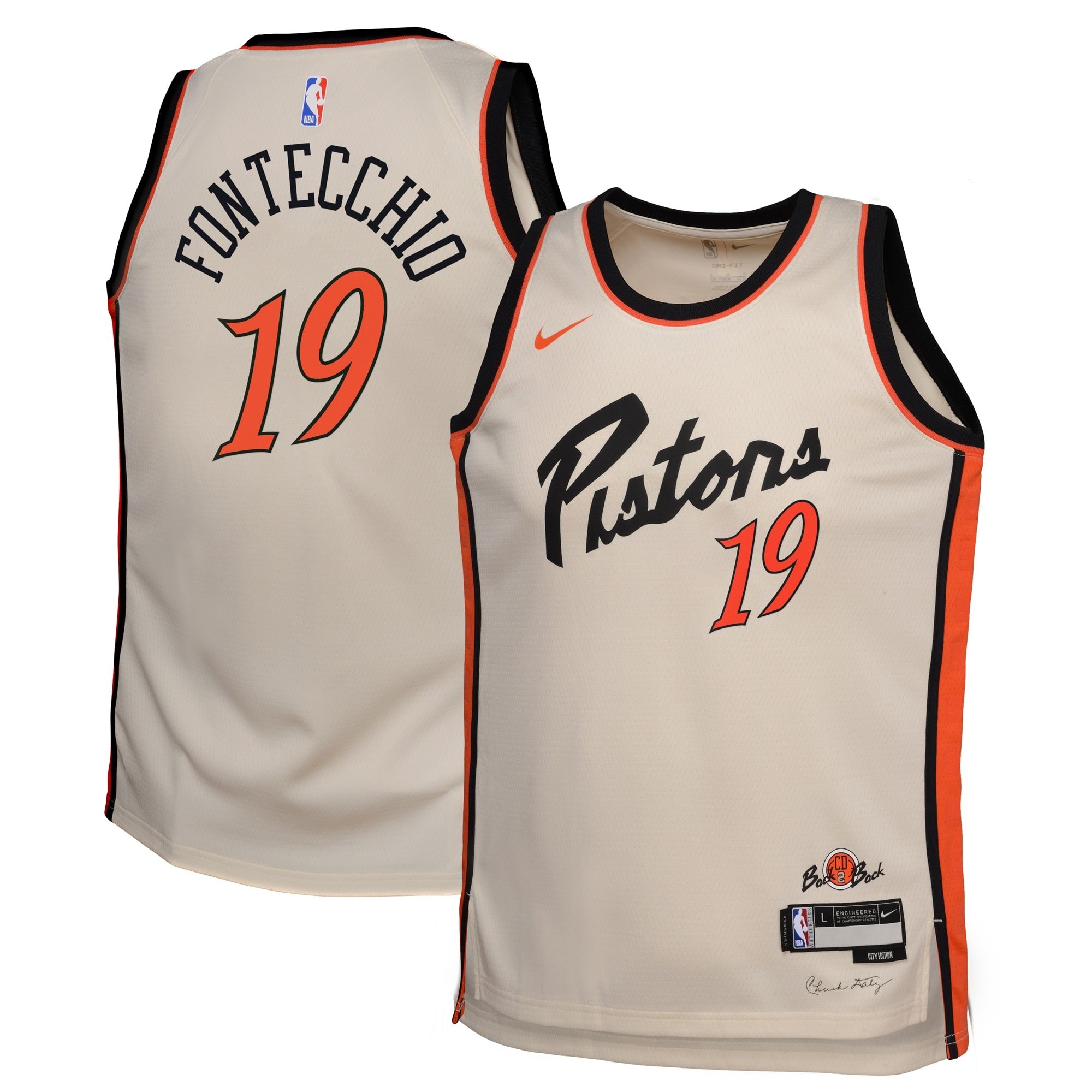 Detroit Pistons 2024 City Edition Swingman Jersey Cream Simone Fontecchio Youth S-3XL