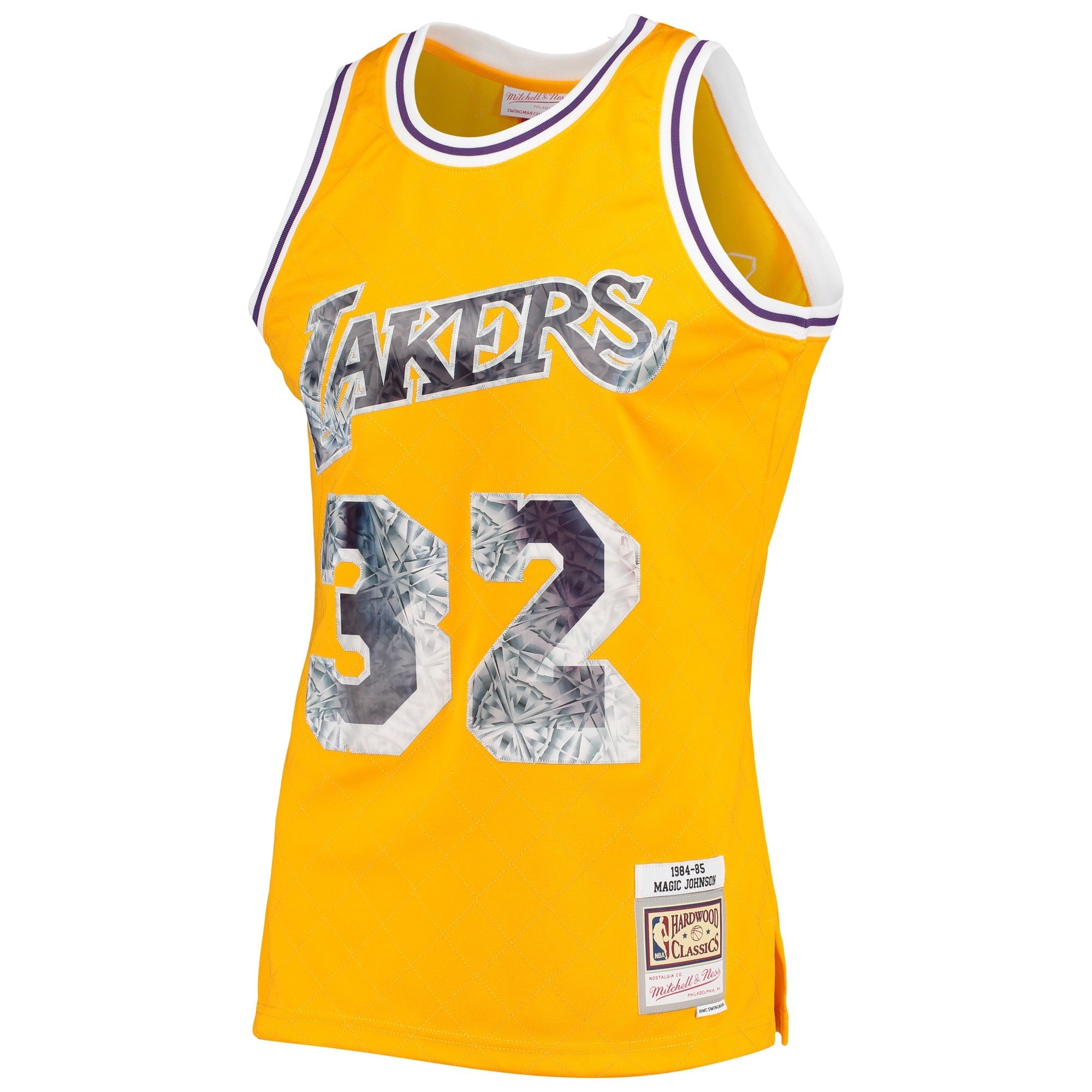 Men's Mitchell & Ness Magic Johnson Gold Los Angeles Lakers 1984/85 Hardwood Classics NBA 75th Anniversary Diamond Swingman Jersey
