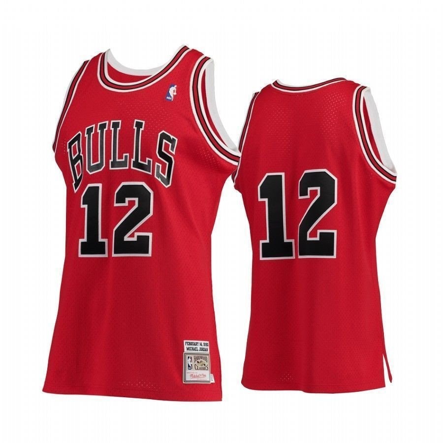 Men's Michael Jordan 12 Red Hardwood Classics Jersey - Polyester NBA Style