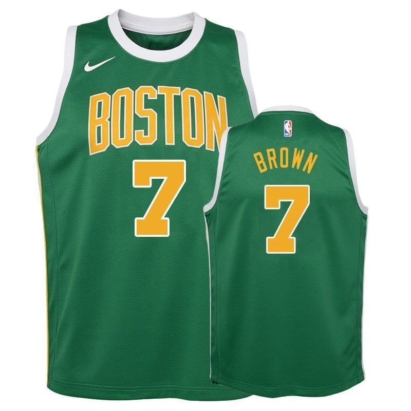 Youth Celtics Jaylen Brown #7 2018-19 Earned Green Multicolor Jersey S-3XL