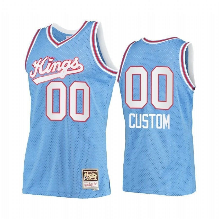 Men's Custom 00 Sacrato Kings Blue Hardwood Classics Basketball Jersey