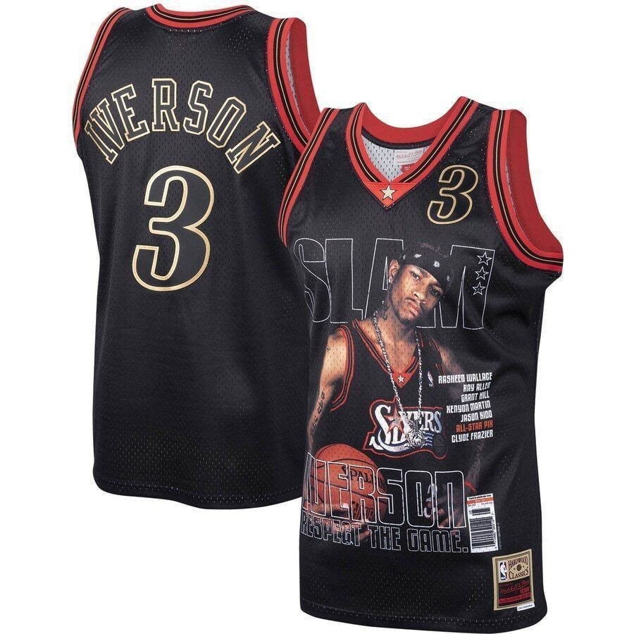 Allen Iverson Philadelphia 76ers Mitchell & Ness Slam Swingman Jersey Black Multicolor