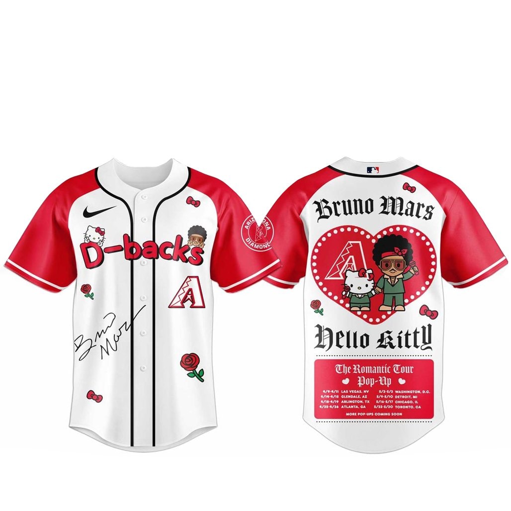 Baseball Team Bruno Mars x Hello Kitty 2026 The Romantic Tour Baseball Jersey