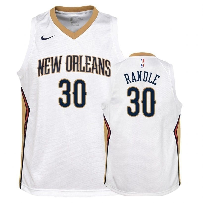 Youth Pelicans Julius Randle 30 Association White Jersey - Unisex 100% Polyester