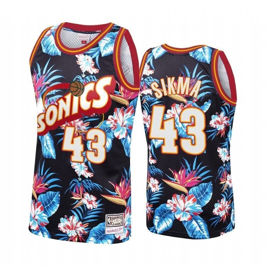 Men's Seattle Supersonics Jack Sikma 43 Floral Fashion Jersey Multicolor Polyester