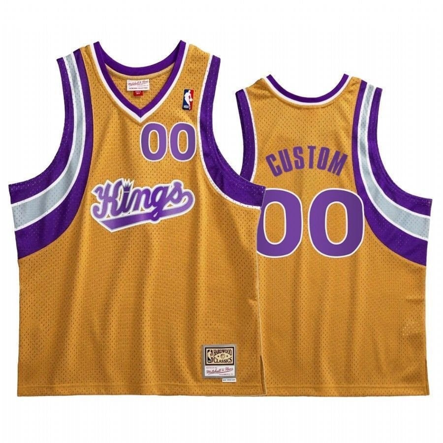 Men's Custom 00 Sacrato Kings Gold Hardwood Classics Basketball Jersey
