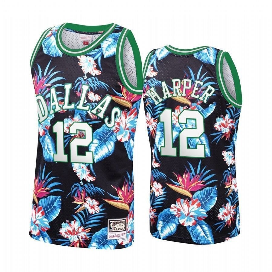 Men's Dallas Mavericks Derek Harper 12 Floral Fashion Jersey Multicolor