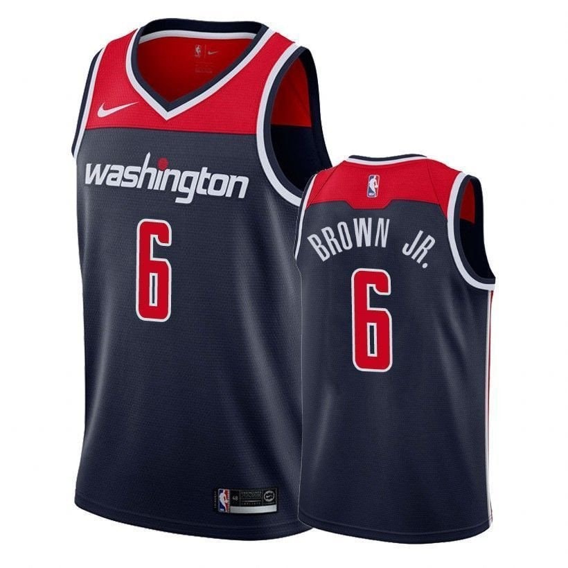 Men's Troy Brown Jr. Wizards Navy #6 Basketball Jersey