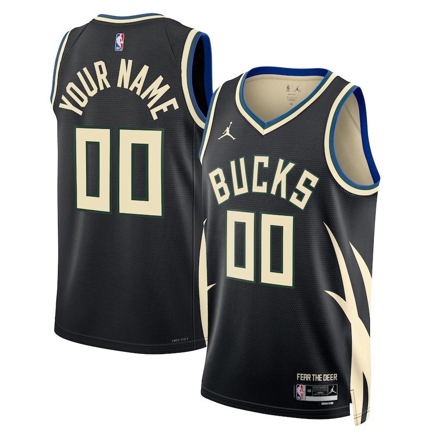 Milwaukee Bucks 2023/24 Statement Swingman Custom Men Jersey Black Multicolor