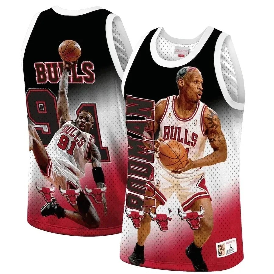 Dennis Rodman Chicago Bulls Mitchell & Ness Behind The Back Tank Top - Red Jersey Multicolor