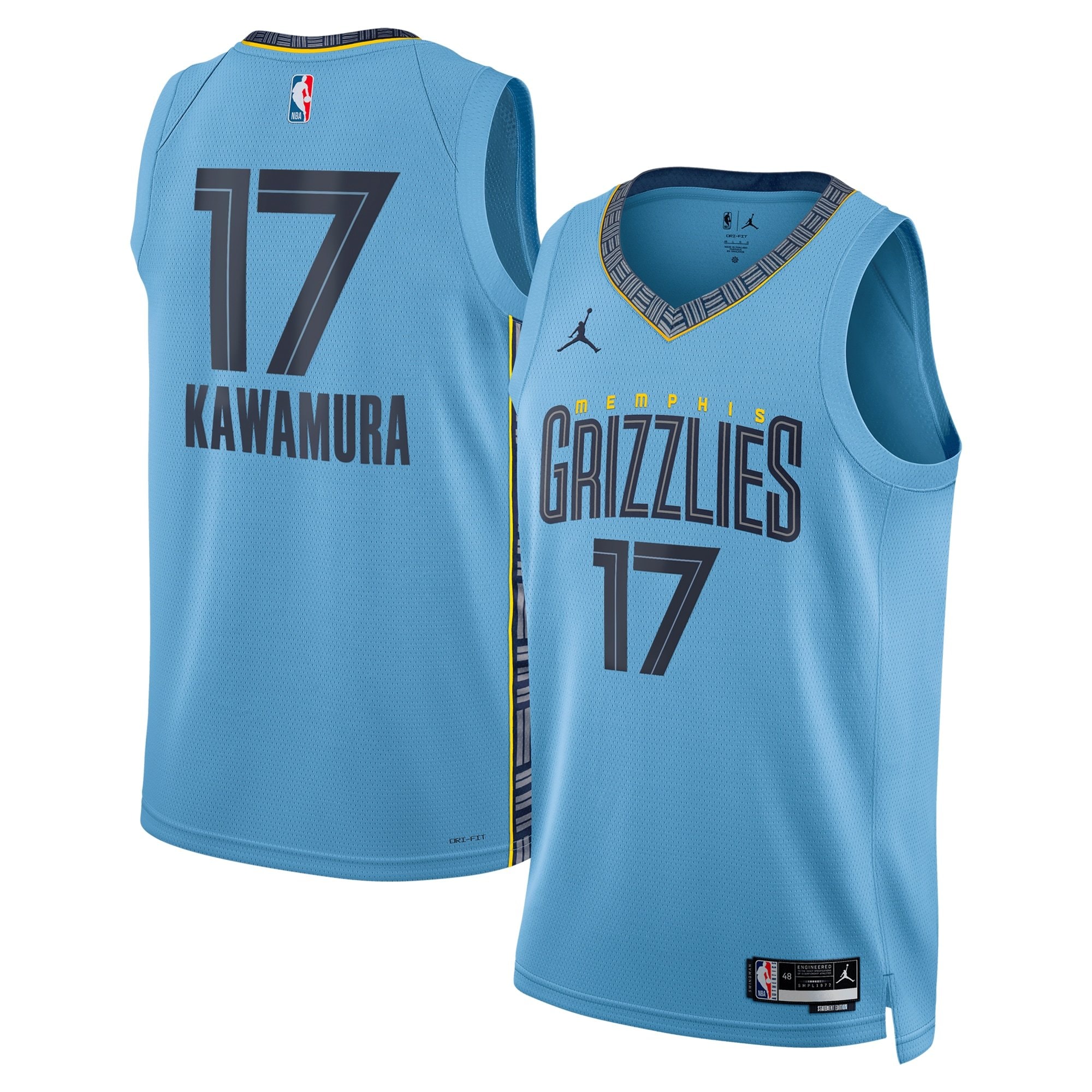 Memphis Grizzlies Jordan Brand Statement Edition Swingman Jersey Lt Blue Yuki Kawamura Unisex