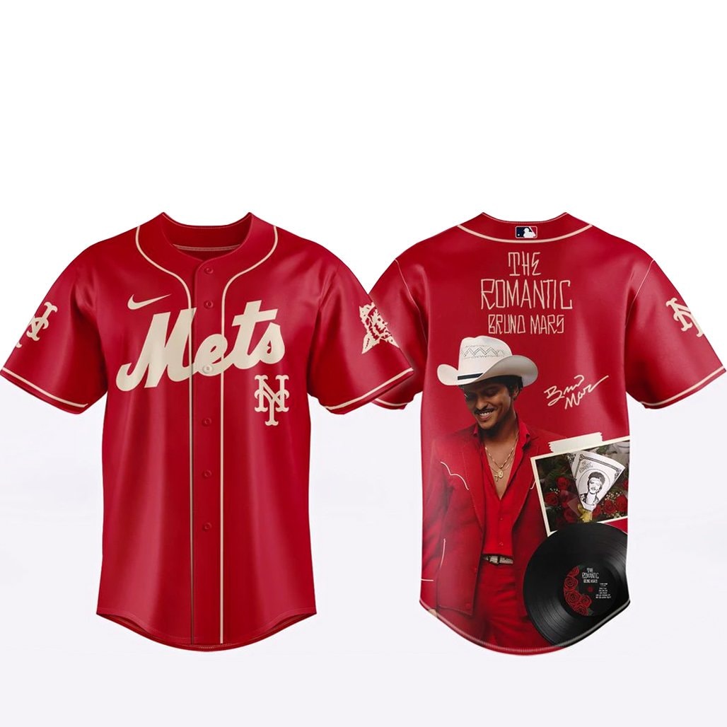Baseball Team x Bruno Mars The Romantic Tour 2026 Red Baseball Jersey