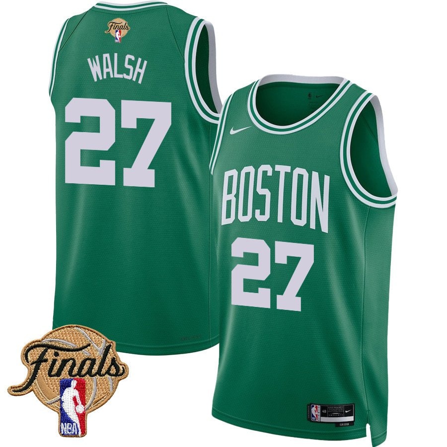 Jordan Walsh 27 Boston Celtics 2024 Finals Patch Icon Edition Jersey Kelly Green