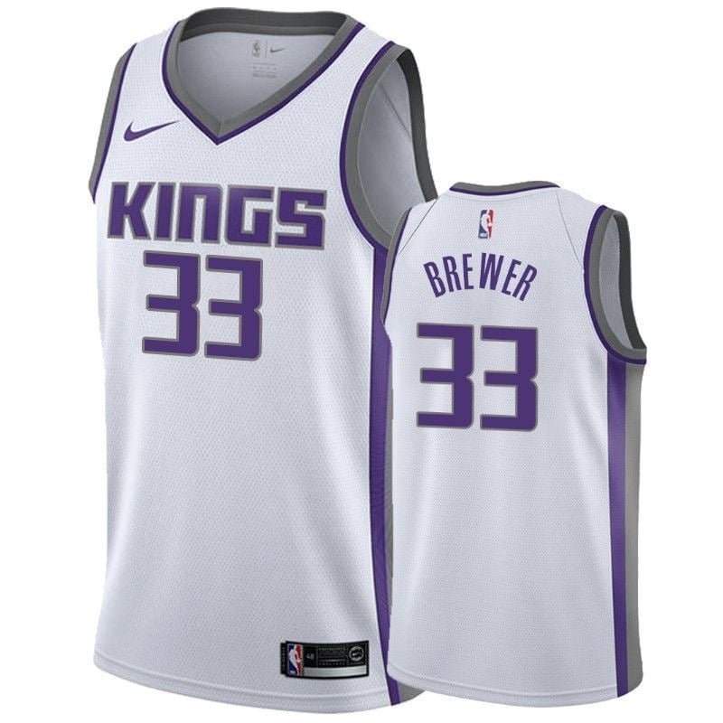Men's Kings Corey Brewer 33 Association White Jersey 100% Polyester S-3XL