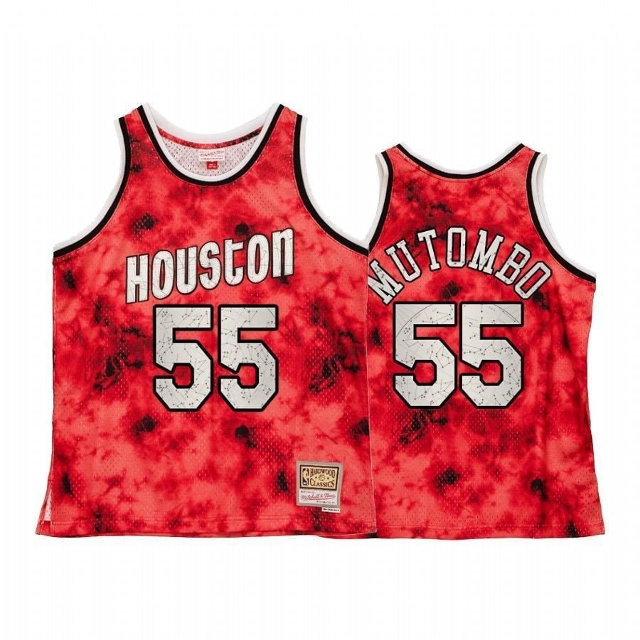 Men's Houston Rockets Dikembe Mutombo Galaxy Constellation Jersey Red Throwback