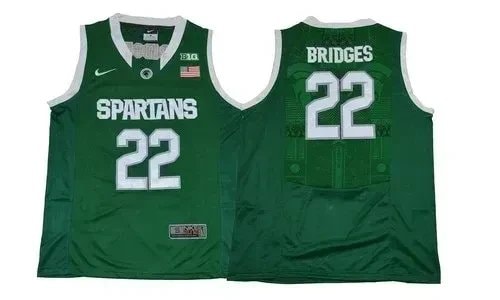 Men's Michigan State Spartans Miles Bridges #22 Basketball Jersey Green